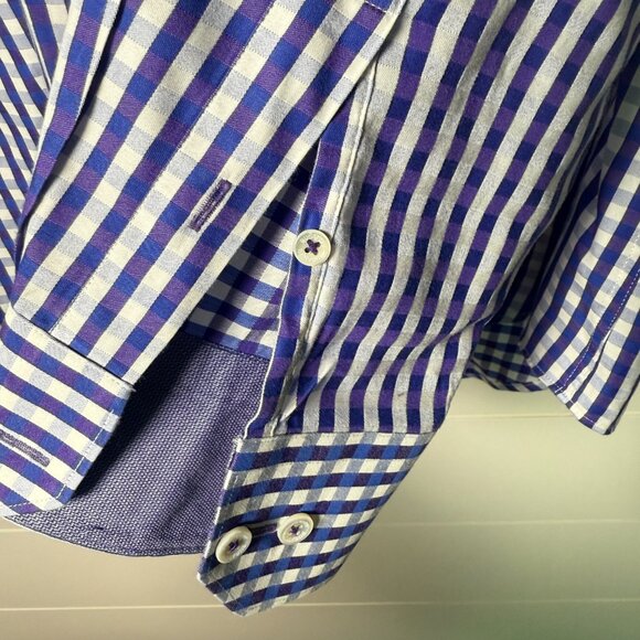 Bugatchi Men's Long Sleeve Button Down Shirt Deep Purple Blue Check - Picture 6 of 12